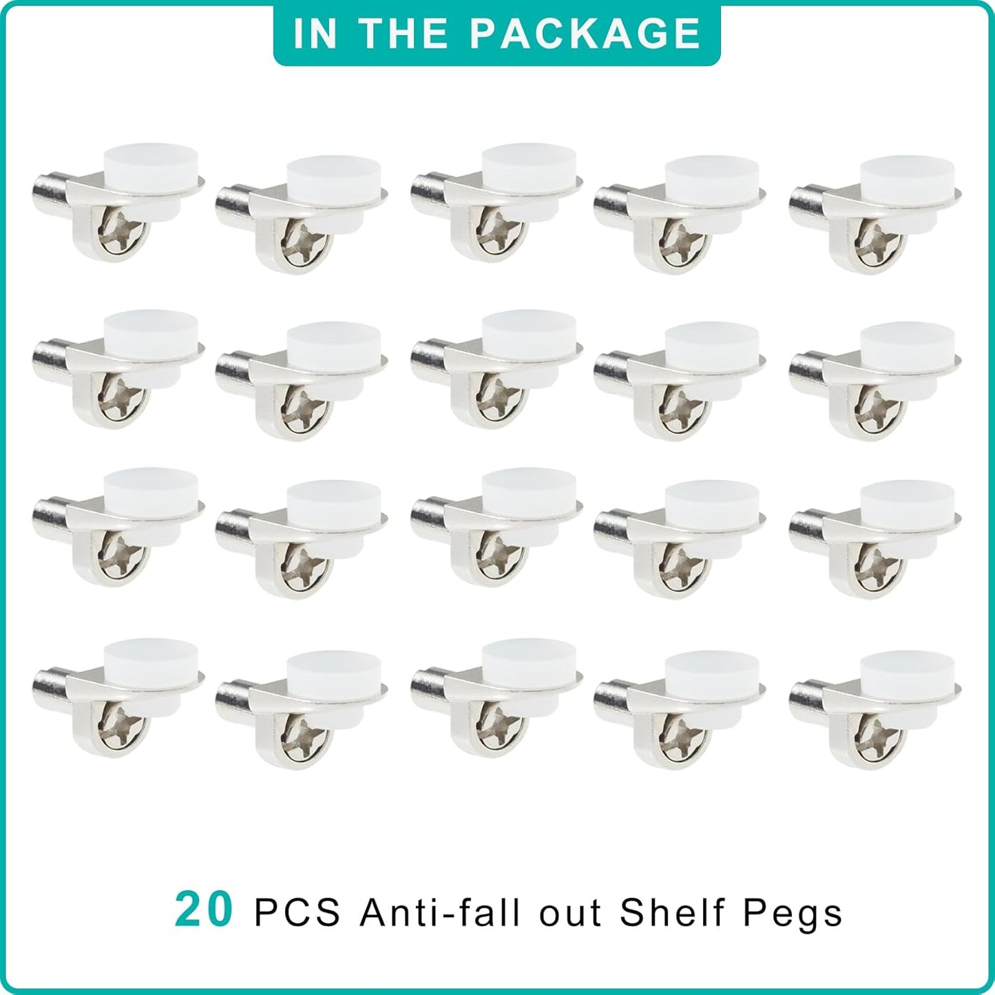 20PCS 1/5 Inch 5mm Metal Shelf Pegs Pins Clips Replacement Kitchen Cabinet Shelves Support Holders for Bookshelf Bookcase Cupboard Adjustable Wood Glass Shelving Hold Nickel