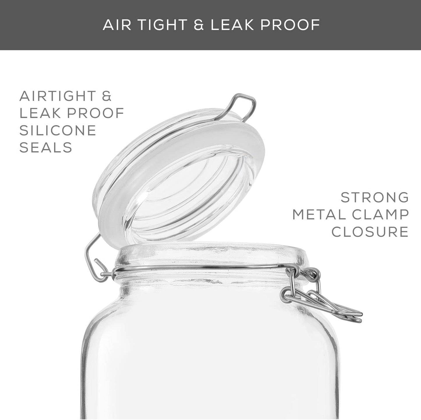 Airtight Glass Jars with Lids Set of 3. 78oz Glass Jar with Lid and 6 Silicone Seals! Large Glass Food Storage Containers. Square Mason Jar, Candy Jar, Flour Jar, Pasta Containers for Pantry