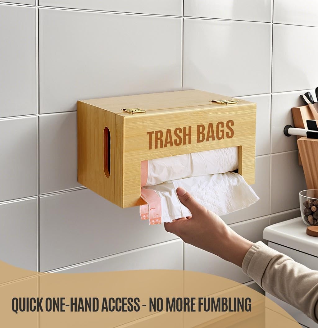 Extra Large Bamboo Trash Bag Dispenser Holder for Tall Kitchen Bags, Fits Costco Jumbo Rolls