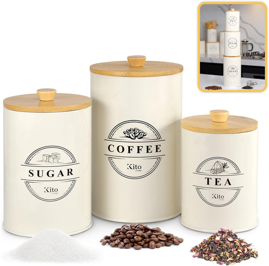 Canisters Sets for Kitchen Counter Storage and Organization with Wooden Bamboo Lids