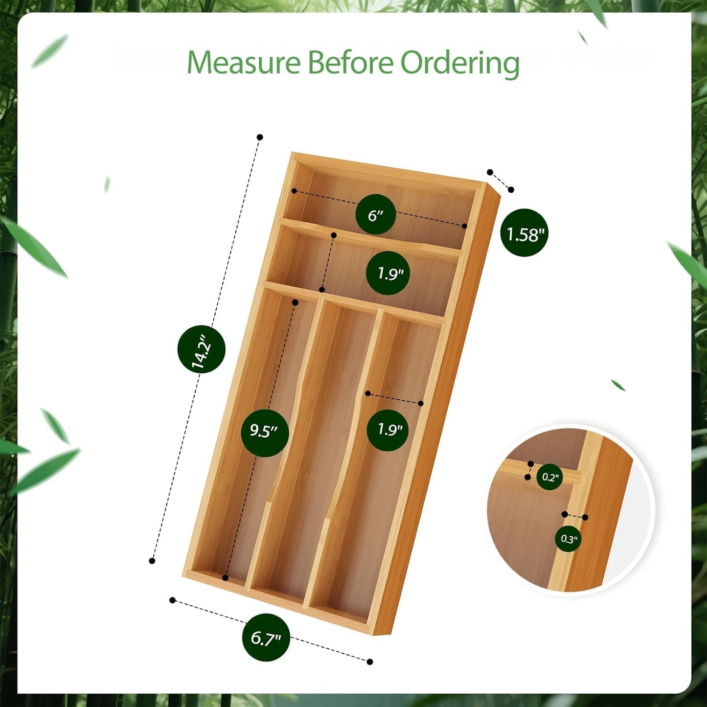 Small Silverware Organizer, Bamboo Kitchen Drawer Cutlery Organizer, Utensil Holder