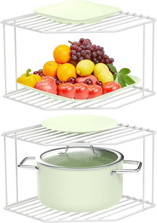 2Pcs 2-Tier Corner Stackable Organizer Shelf for Kitchen - Cabinet Storage Shelf Rack