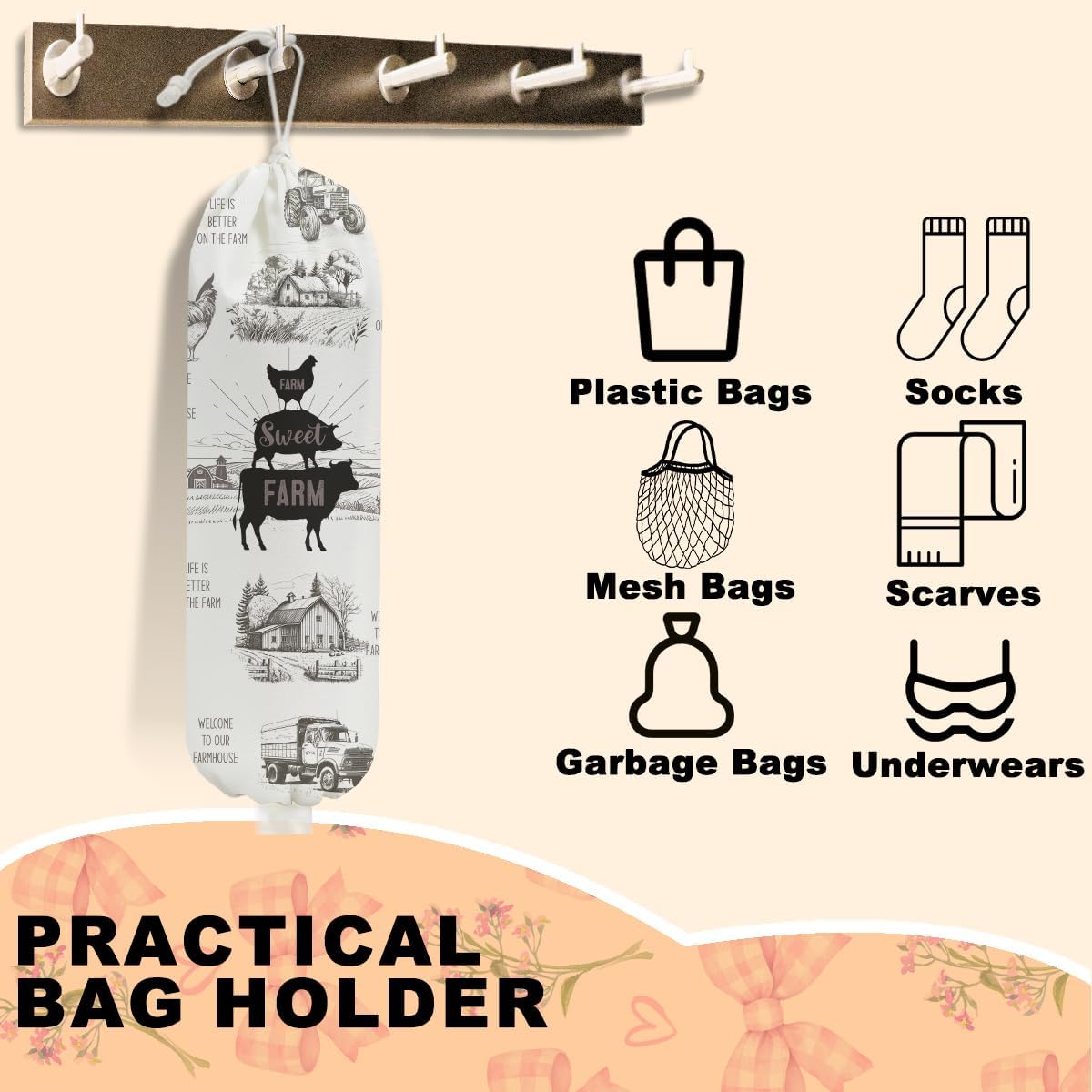 Rustic Sweet Farm Plastic Bag Holder for Kitchen Essentials