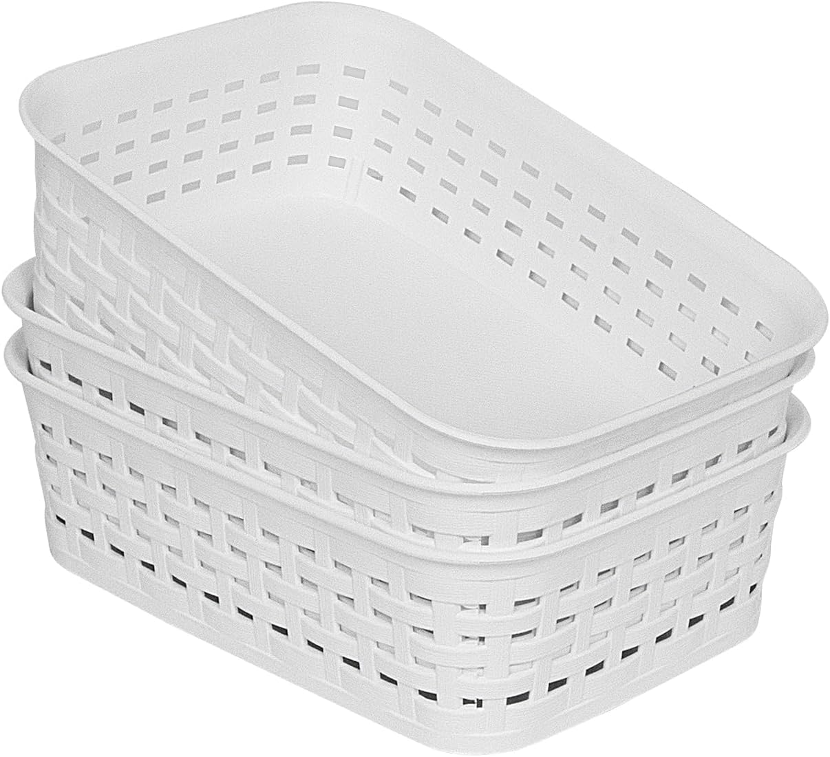 Plastic Storage Baskets for Cabinets, Household Pantry Organization with Handle,Organizer Bins for Room,Bathrooms,Under-Sink,Kitchen (White, XS-3PACK)