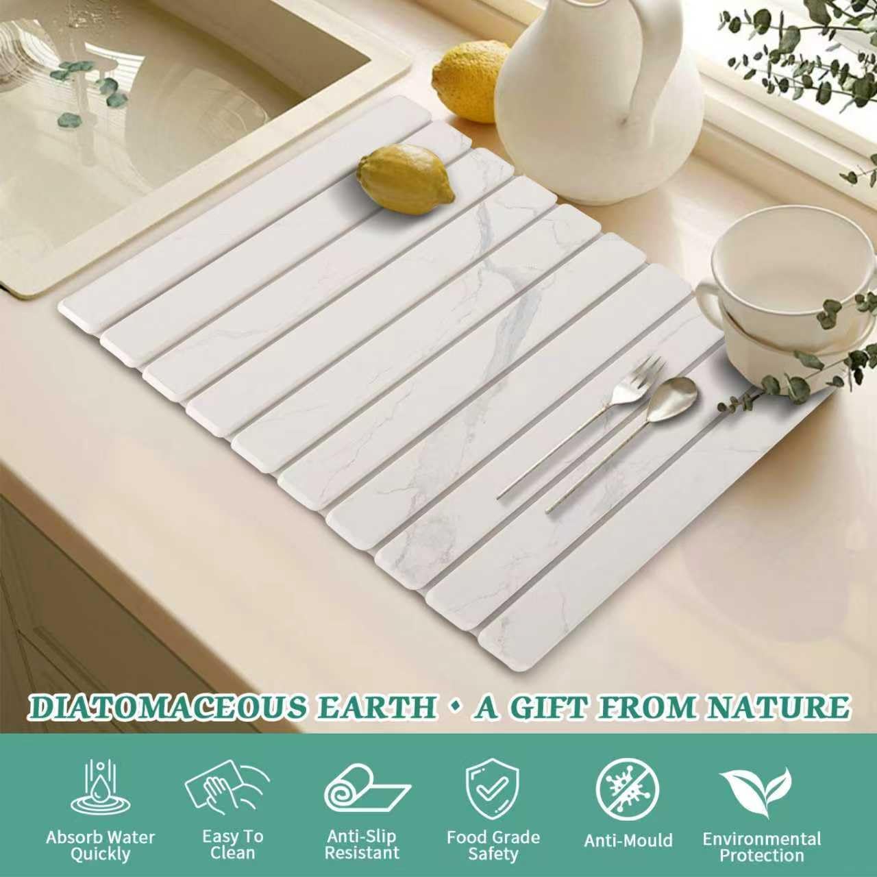 Stone Dish Drying Mat for Kitchen Counter, 24''×15'' Dishes Drying Matt Kitchen Counter