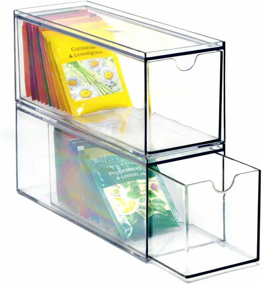 3 Drawers Plastic Kitchen Pantry Stackable Storage Organizer, Plastic Tea Packet Organizers