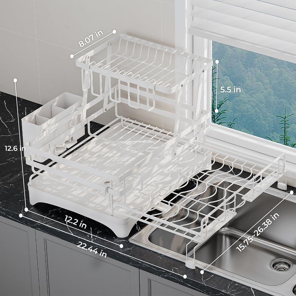2 Tier Large Dish Drying Rack - Extendable Dish Rack