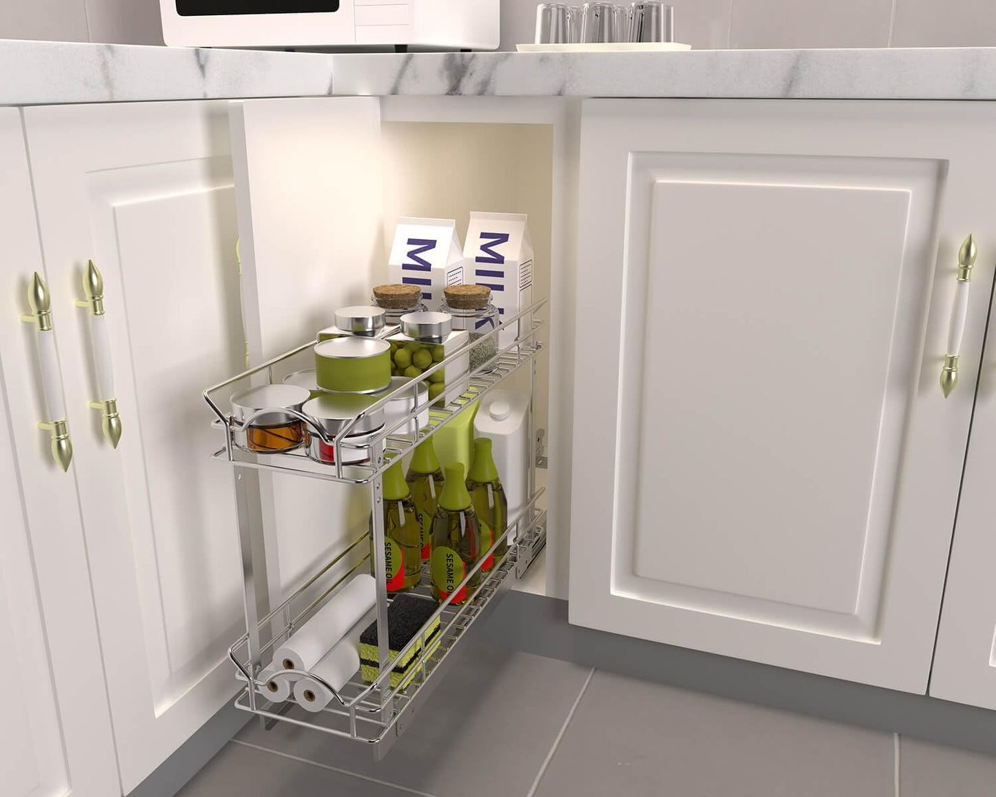Slide Out Cabinet Organizer for Narrow Cabinet (5" W X 17" D)