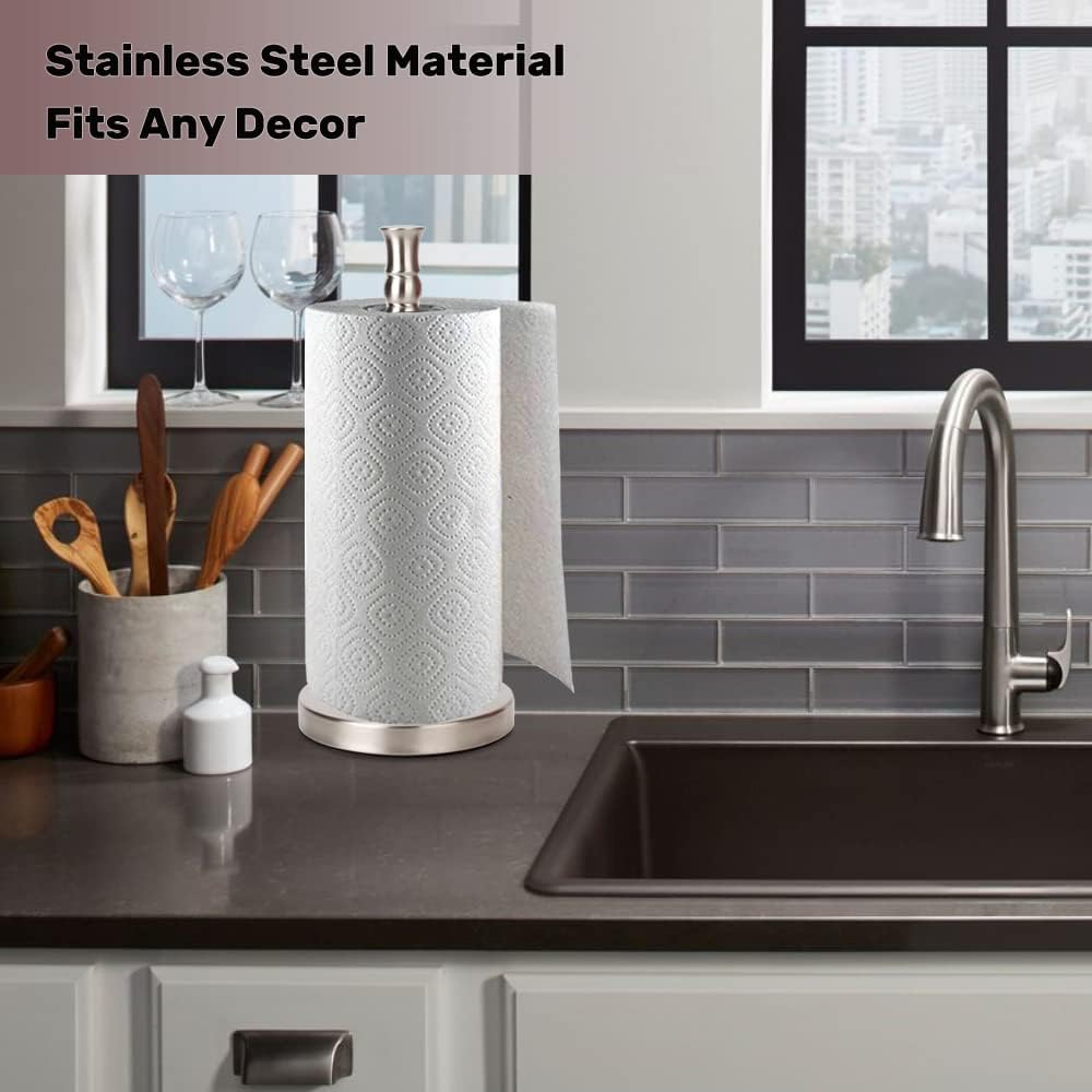 Paper Towel Holder Stand Countertop with Heavy Weighted Stainless Steel Base