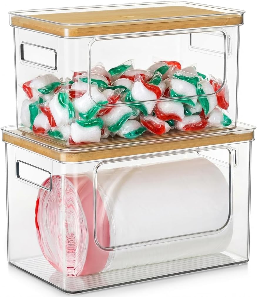 Trash Bag Dispenser Under Sink, 2 in 1 Garbage Bag Holder Dishwasher Pods Organizer for Kitchen Pantry Laundry Room