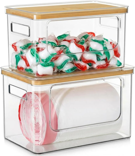 Trash Bag Dispenser Under Sink, 2 in 1 Garbage Bag Holder Dishwasher Pods Organizer for Kitchen Pantry Laundry Room