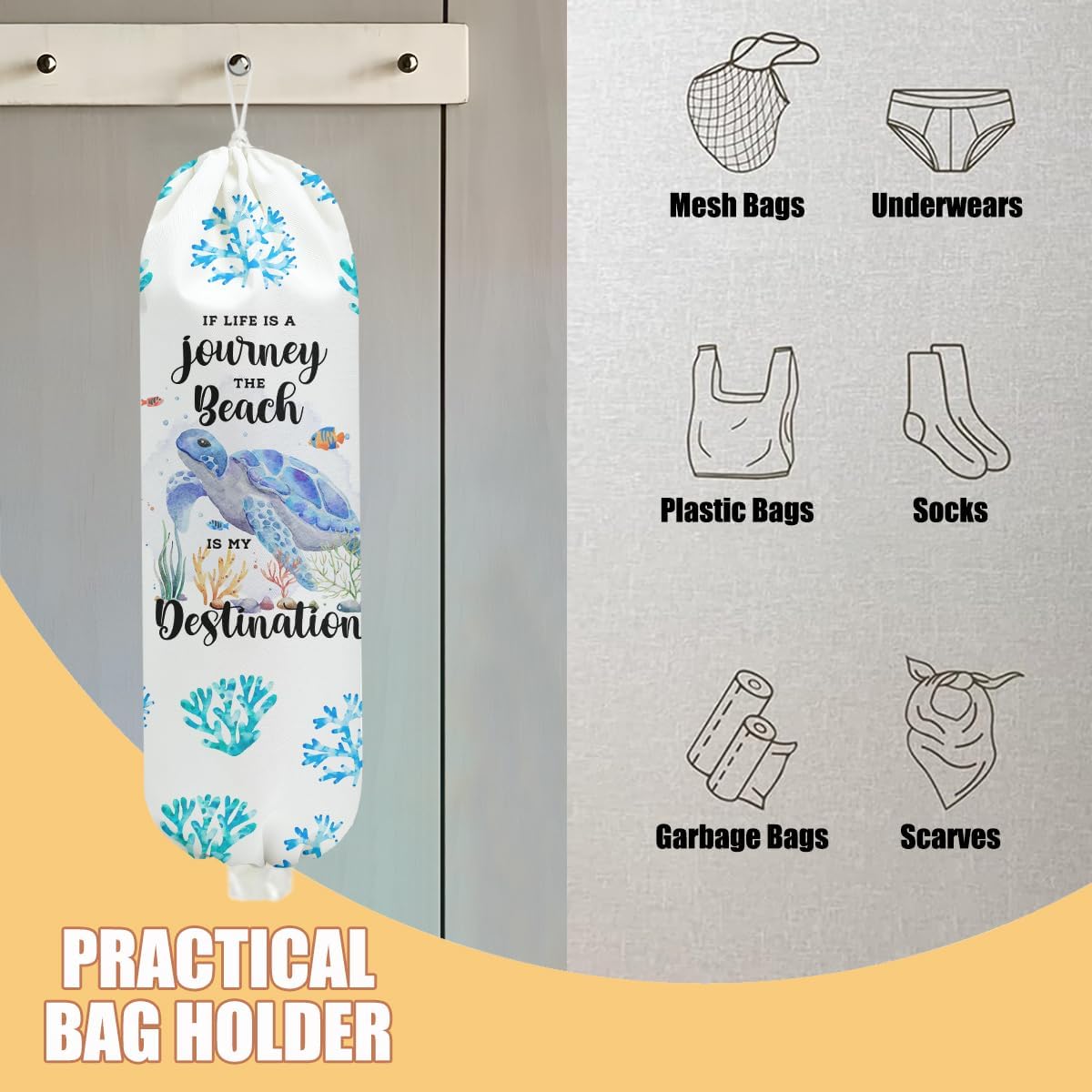 2 Pcs Sea Turtle Plastic Bag Holder, Wall Mount Grocery Bag Holder for Storage bag