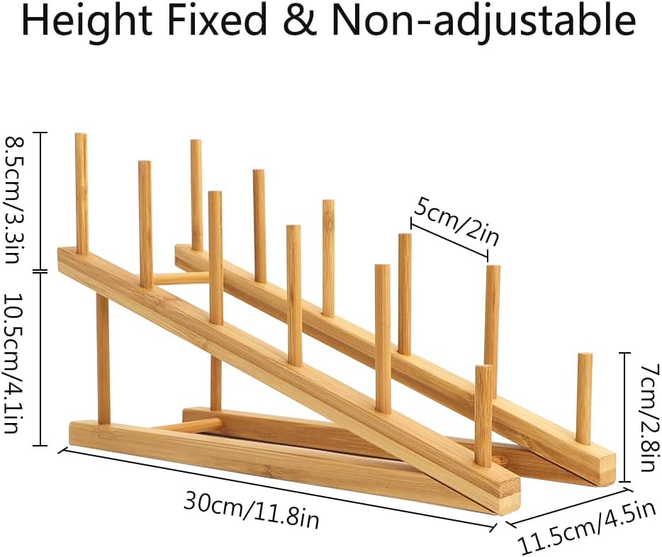 4 PCS Wooden Dish Drying Rack Bamboo Plate Dish Rack Stand Kitchen Cabinet Organizer Pot Lid Holder for Plate, Dish, Cup, Cutting Board, Bowl, Pot Lid