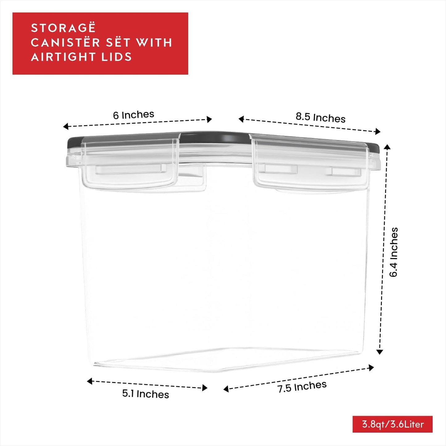 Flour Sugar Storage Containers Set of 4; 3.6L Plastic Airtight Food Storage Containers with Lids for Kitchen Pantry Organization and Storage - Dry Food Containers, Labels & Marker