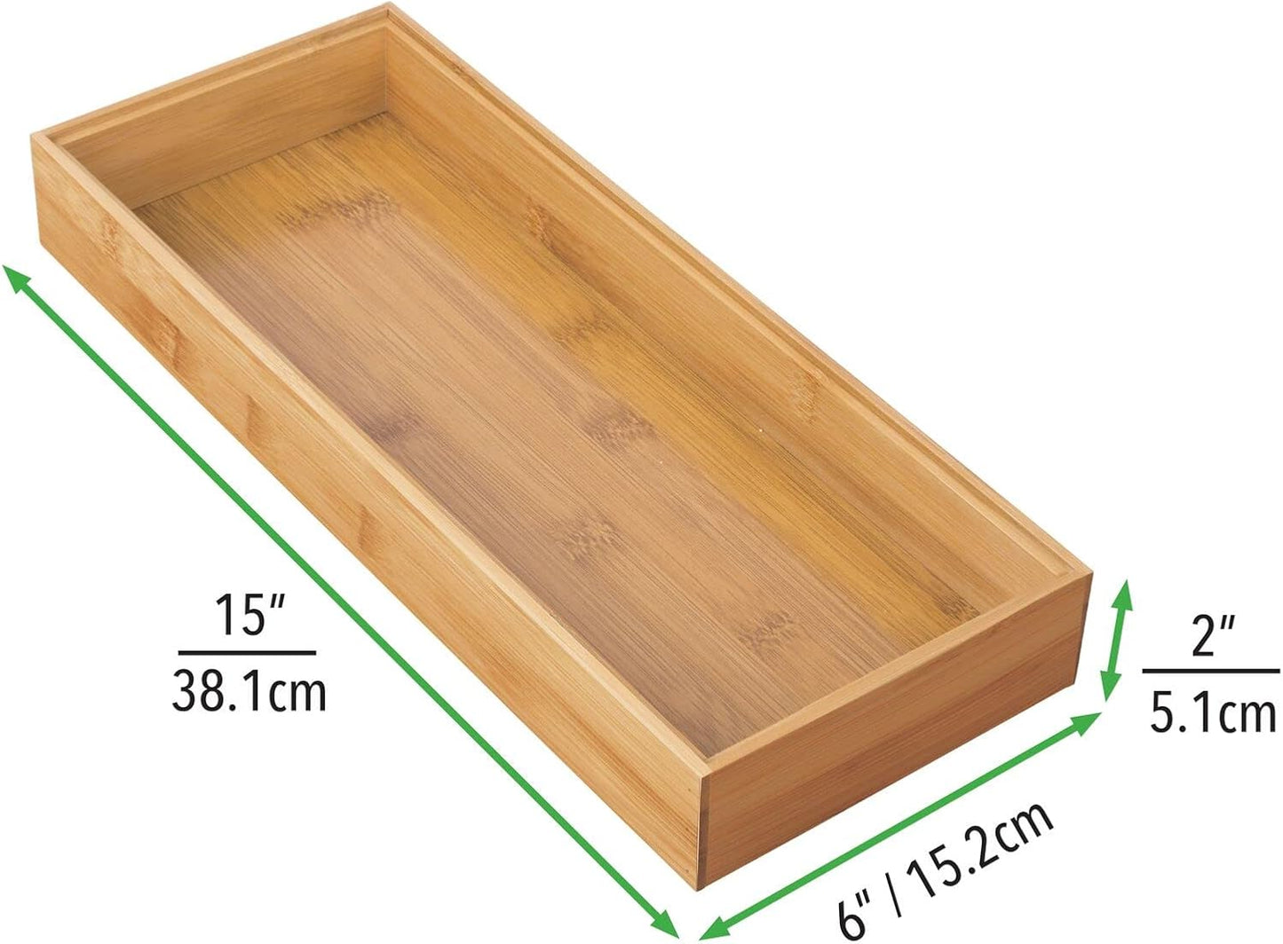 Wooden Bamboo Drawer Organizer - 15" Long Stackable Storage Box Tray for Kitchen Drawers/Cabinet