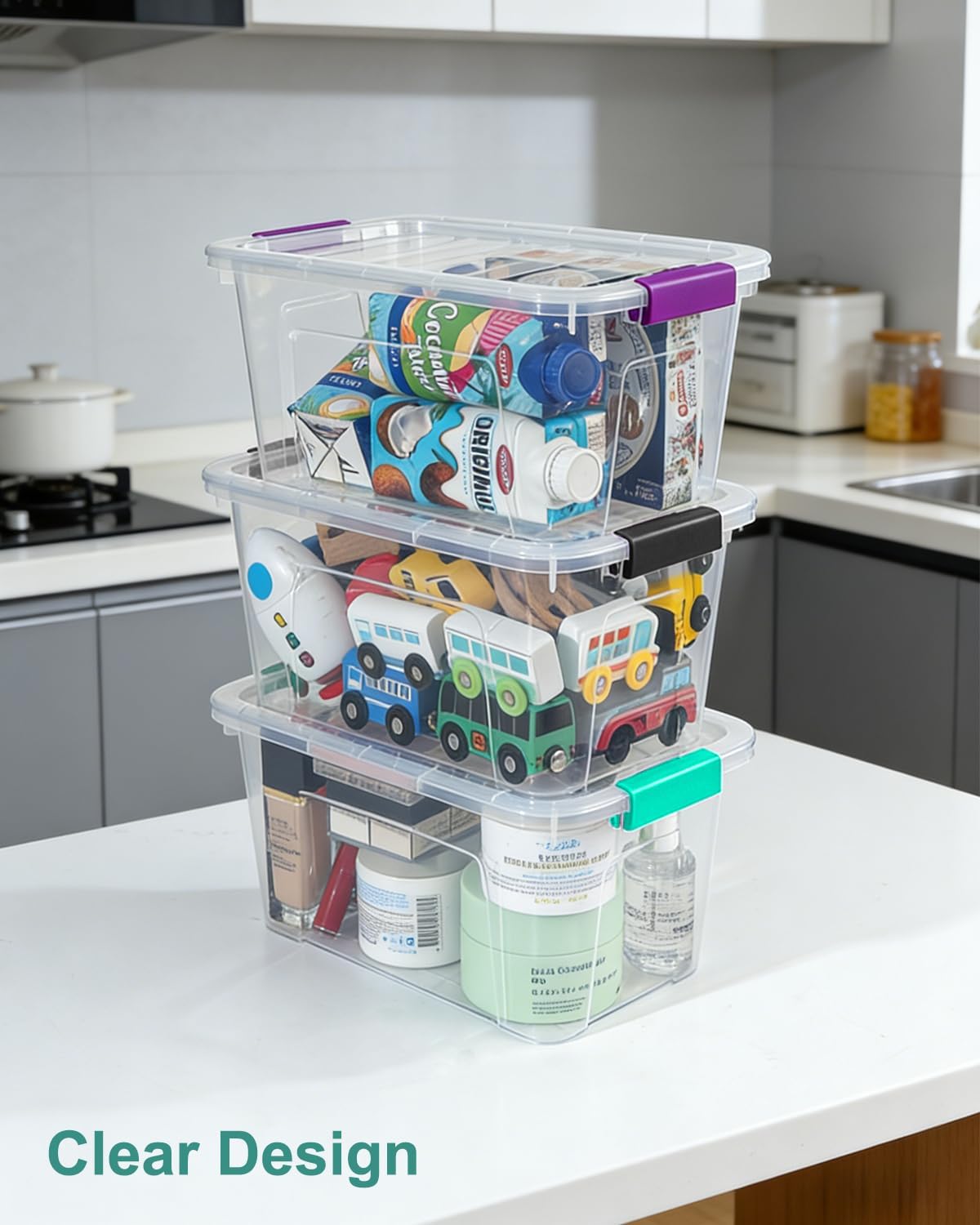 Clear Storage Bins with Lids 6 Pack, 7 Qt Stackable Storage Containers with Buckle Lock