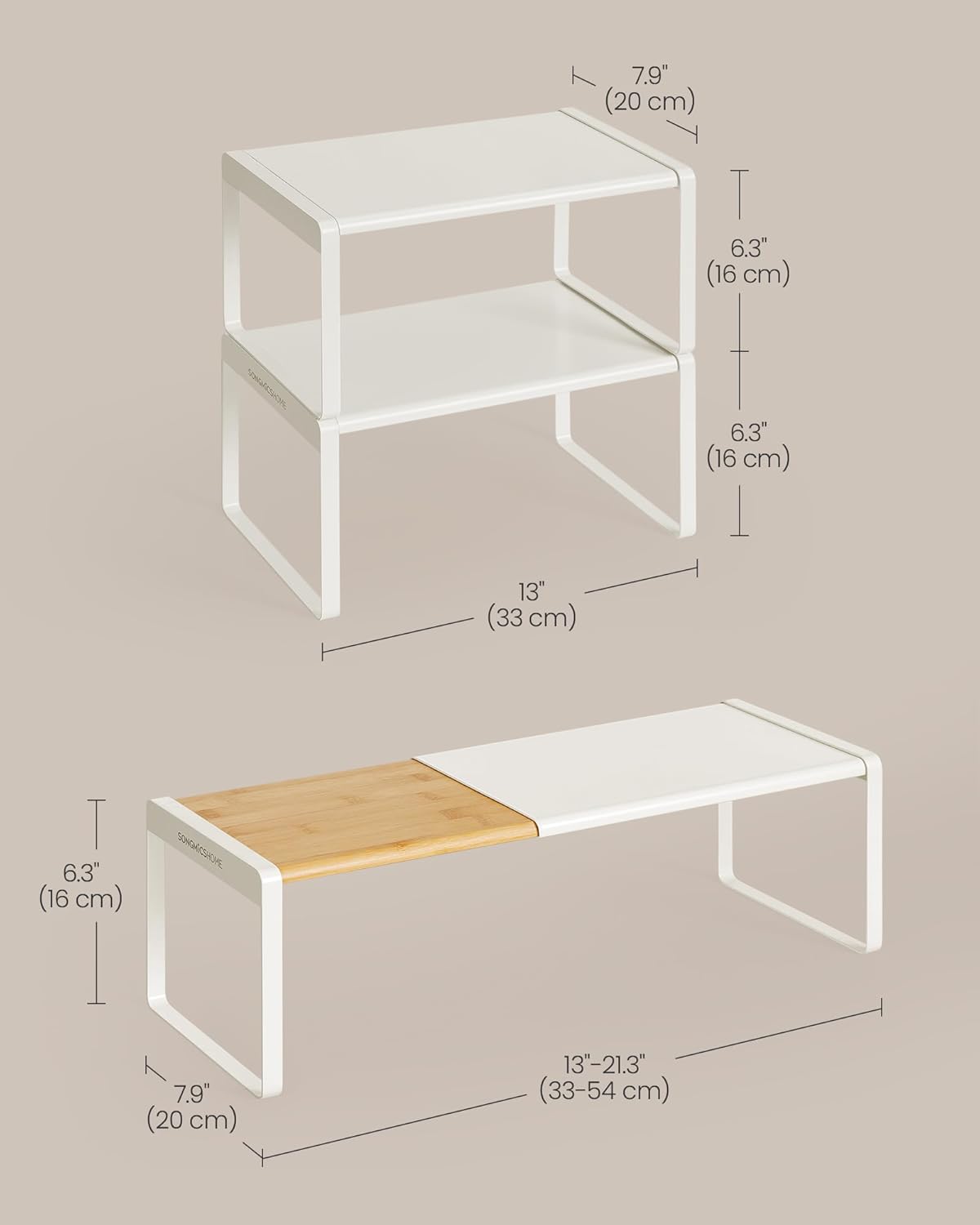 Spice Racks, Expandable Cupboard Shelf Orgnizers, Kitchen Counter Shelves, Bamboo and Metal