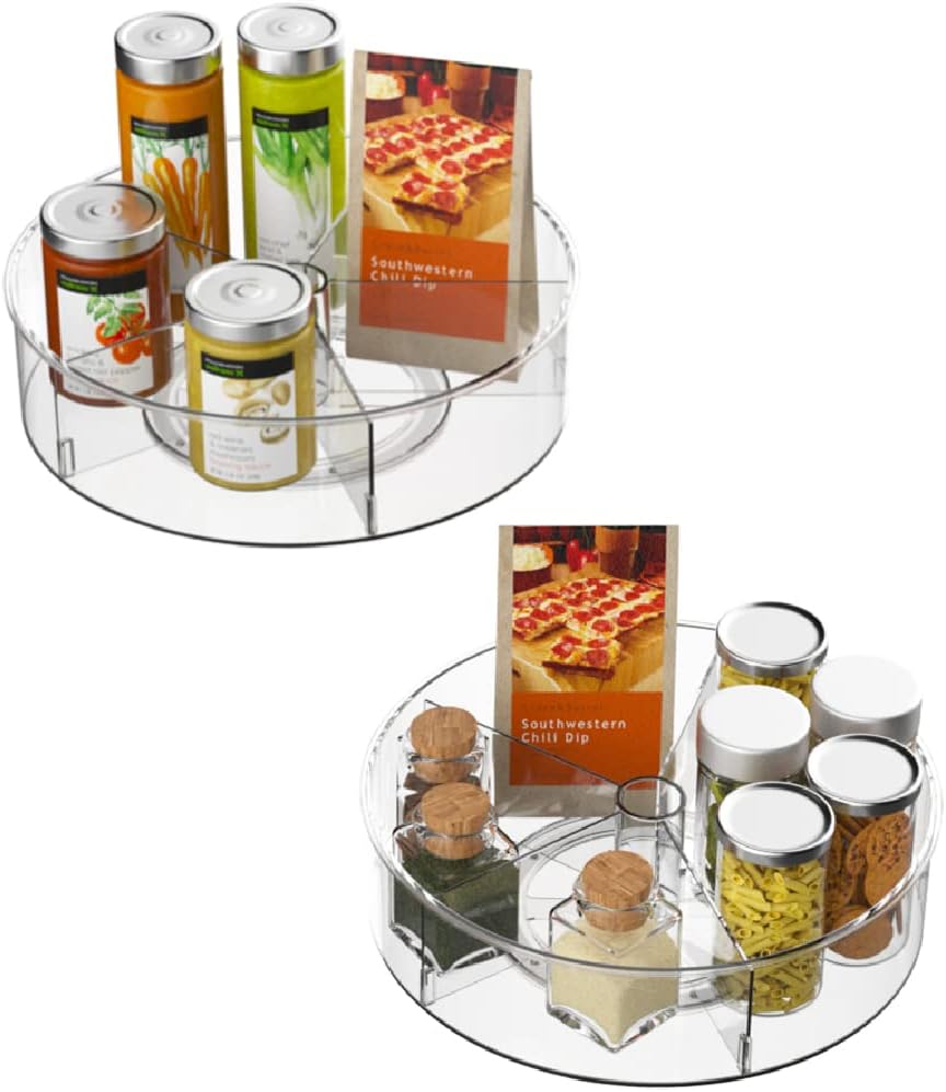Lazy Susan Plastic Turntable Divided Spinner for Kitchen Cabinet, Pantry, Fridge, Cupboard