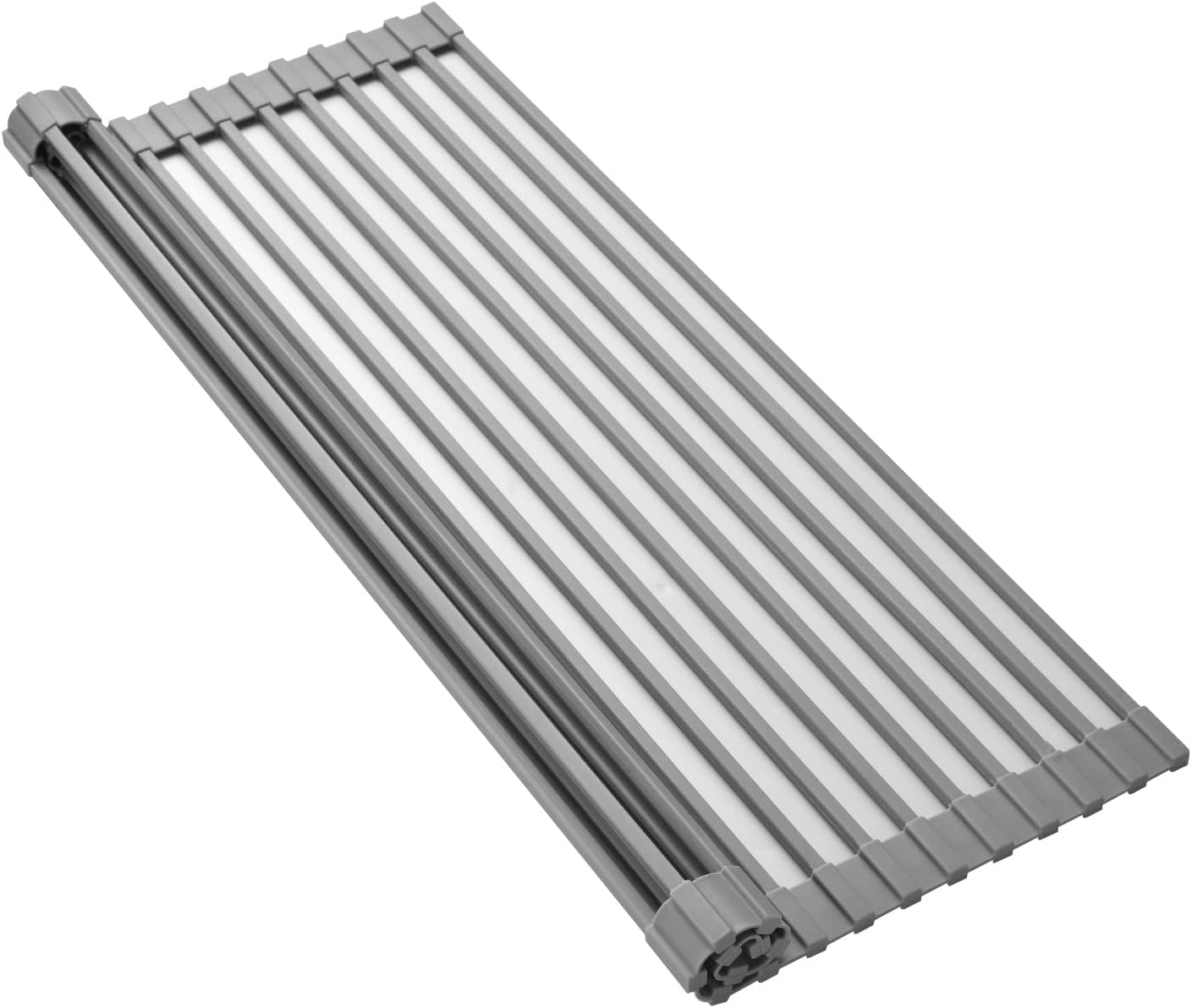 Silicone-Coated Stainless Steel Over The Sink Multipurpose Roll-Up Dish Drying Rack, 16.9"X12.2"