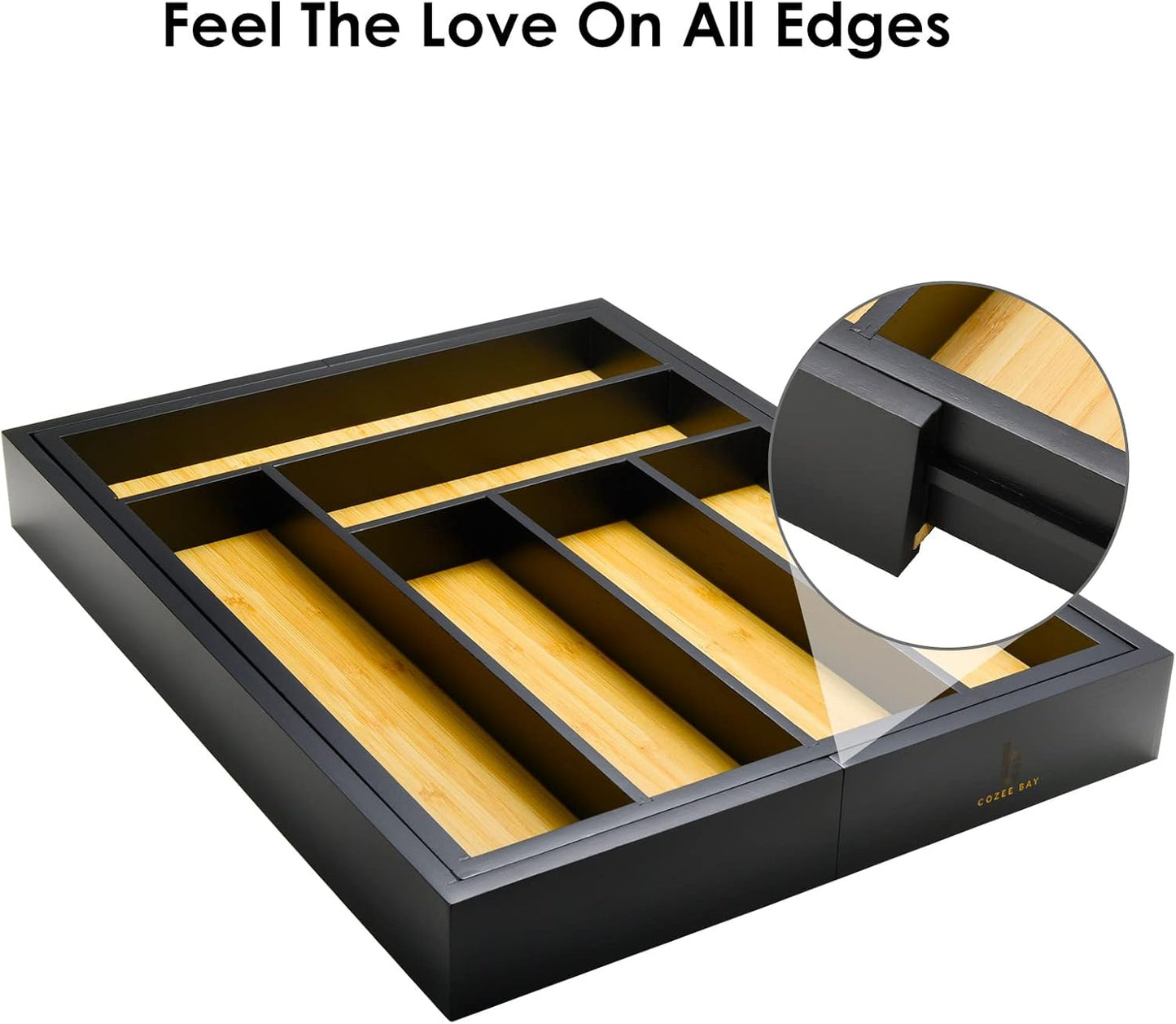 Bamboo drawer organizer, utensil holder, silverware organizer