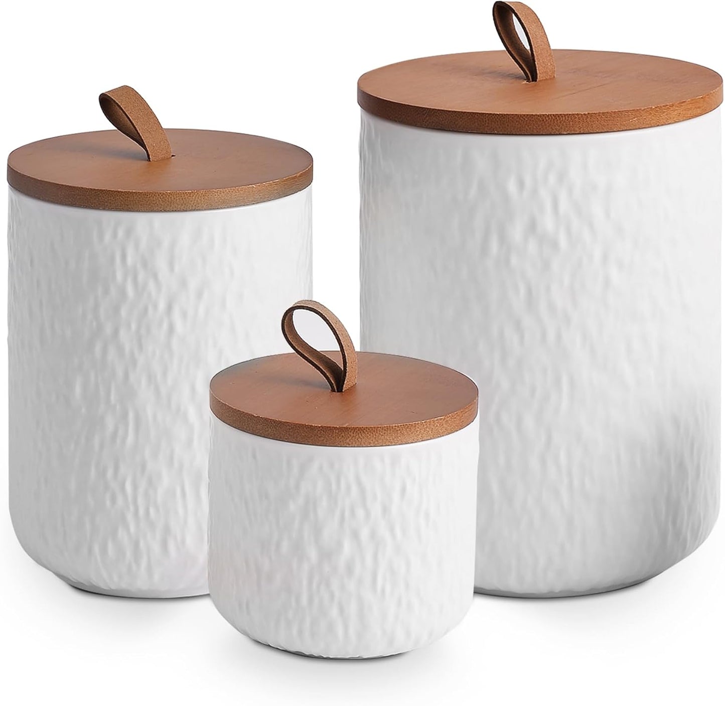 White Ceramic Canister Set with Wooden Lid