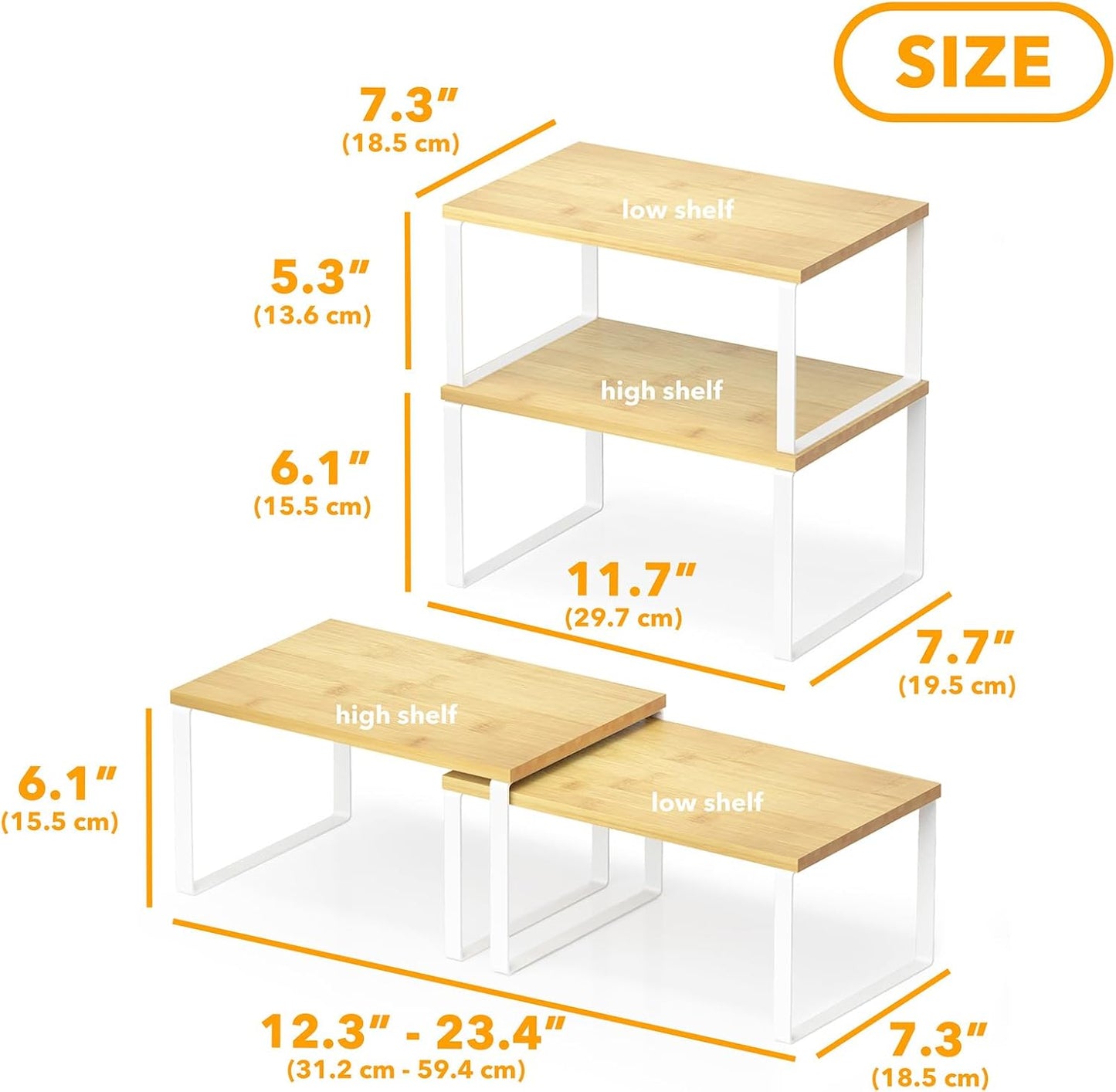 Cabinet Shelf Organizers 2 Pack, Kitchen Counter Rack Shelves Riser