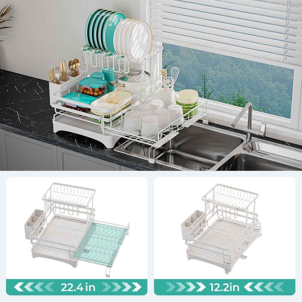 2 Tier Large Dish Drying Rack - Extendable Dish Rack