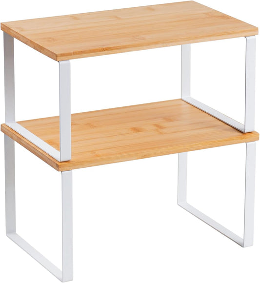 Kitchen Cabinet Organizer Shelf, Set of 2 Stackable Counter Shelves