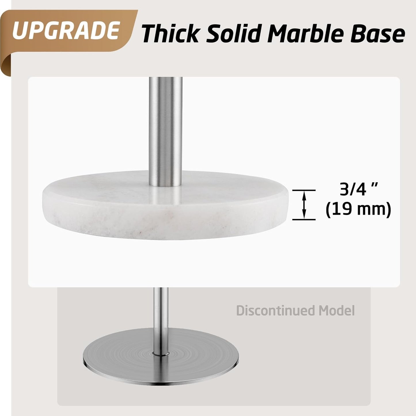 Paper Towel Holder Countertop, Paper Towel Roll Holder Stand for Kitchen with Natural Marble Base SUS304 Stainless Steel for Standard or Jumbo Rolls Brushed Finish, KPH100S14B-2