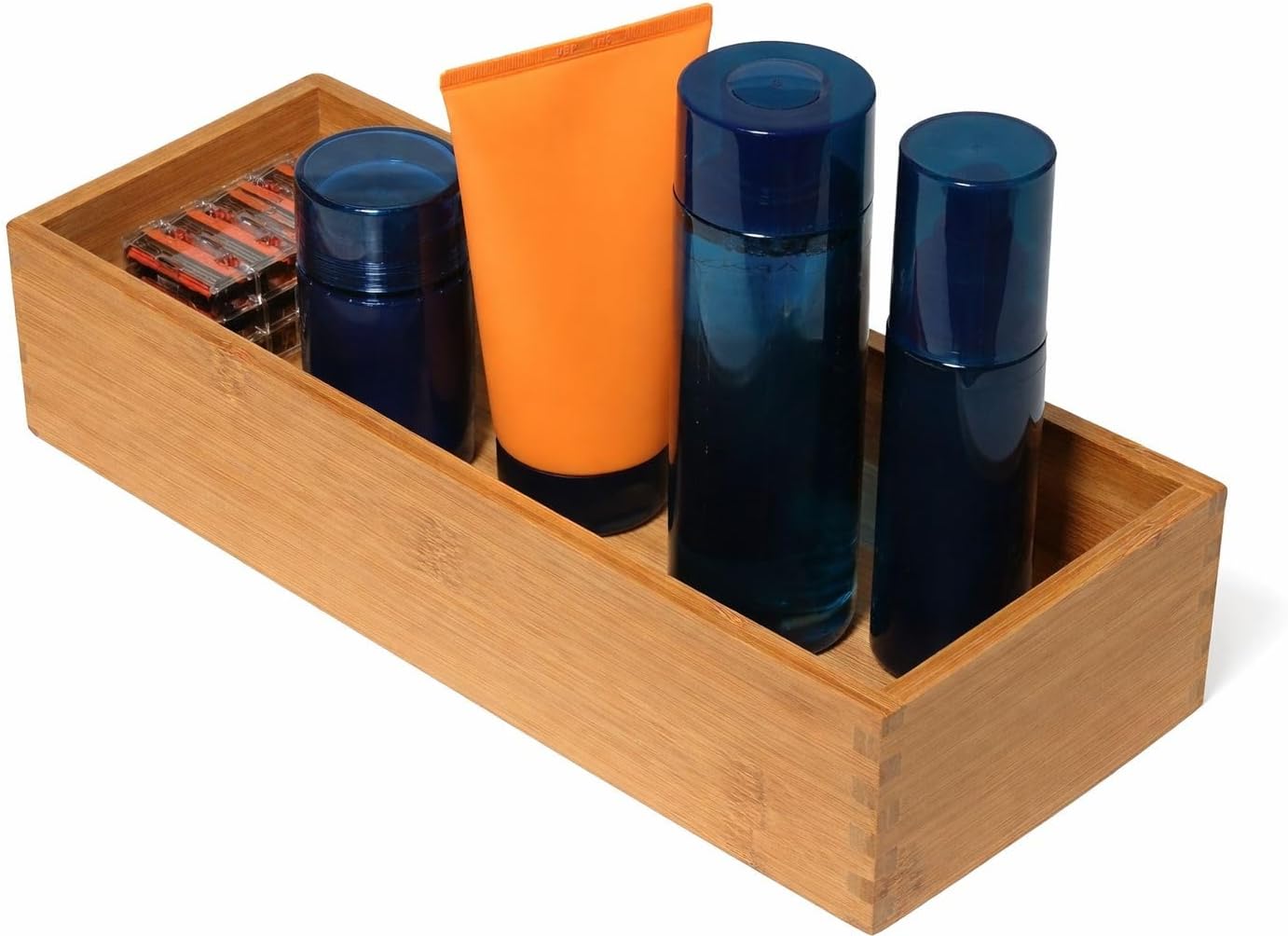 Bamboo Utensil Holder Storage Box for Cooking Tools, Makeup, or Office Supplies, 5" x 12" x 3"