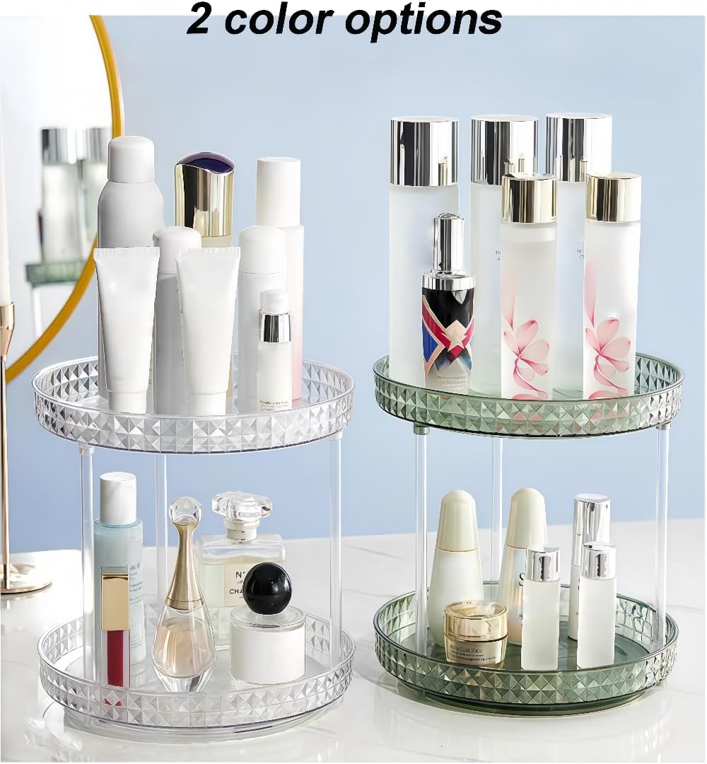 2 Tier Clear Lazy Susan Organizer for Fridge and Cabinet, 360° Rotating Makeup Organizer