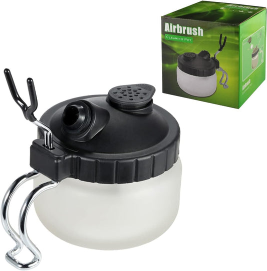 Airbrush Cleaning Pot with Holder - Weighted Glass Jar Waste Collector & Stabilizer