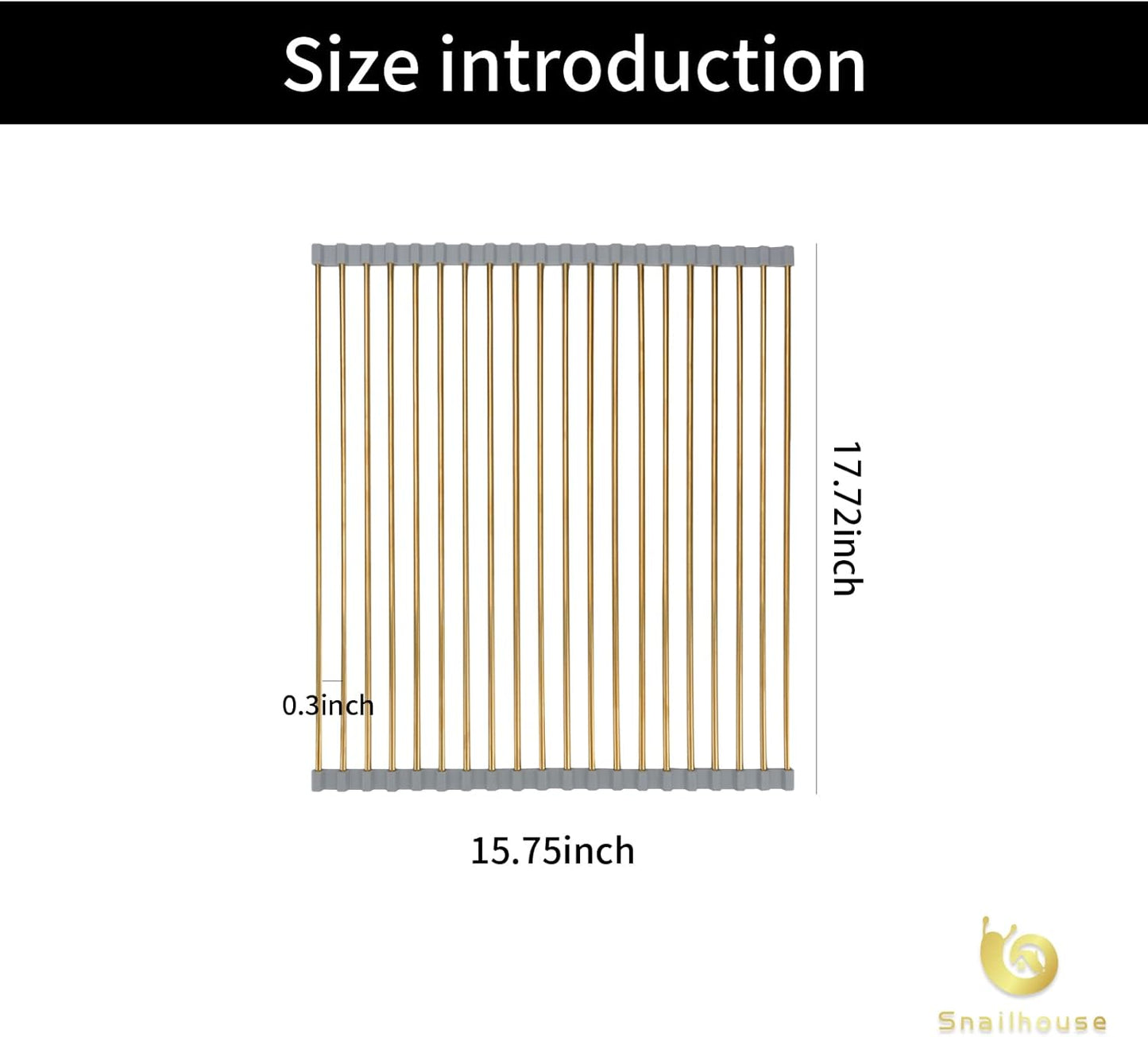 Roll Up Dish Drying Rack, Stainless Steel Dish Drainer Over The Sink with Anti-Slip Silicone for Kitchen Counter, Gold (17.8 x 15.7 in)