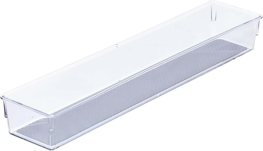 Drawer Organizer Bin, 15x3 - Heavy Duty Clear Plastic Storage Tray for Junk Drawers