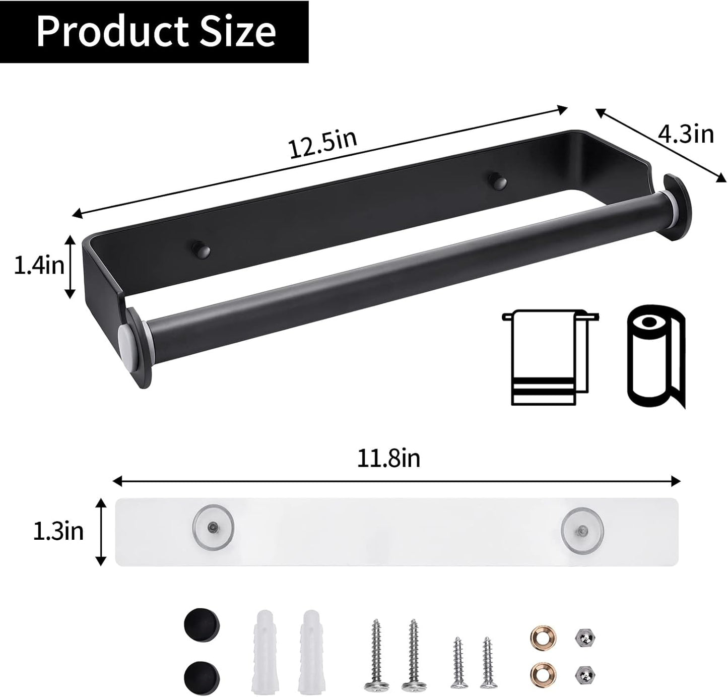 Under Cabinet Paper Towel Holder, Adhesive or Drill Mount Paper Towel Holder