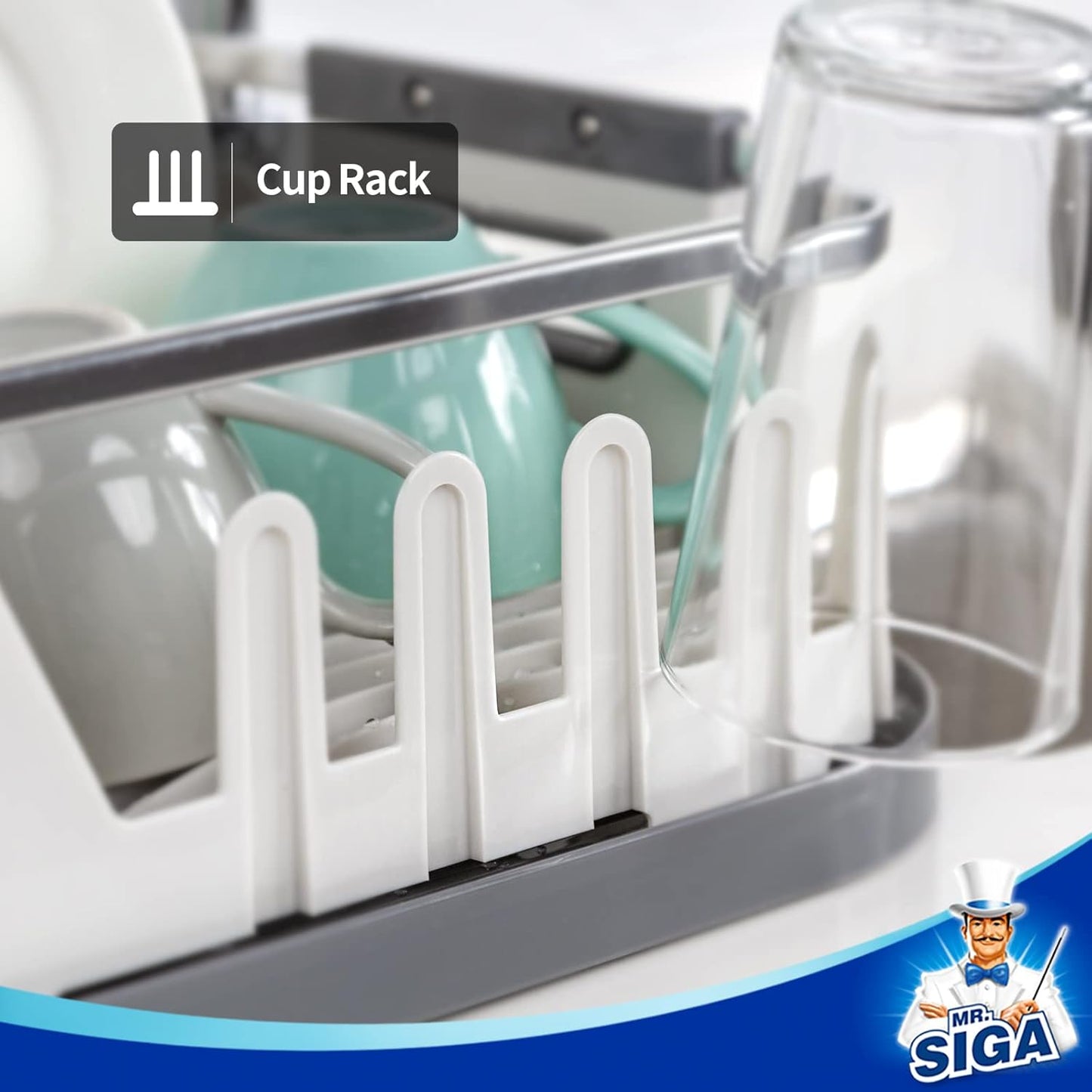 Dish Drying Rack for Kitchen Counter, Compact Dish Drainer with Drainboard