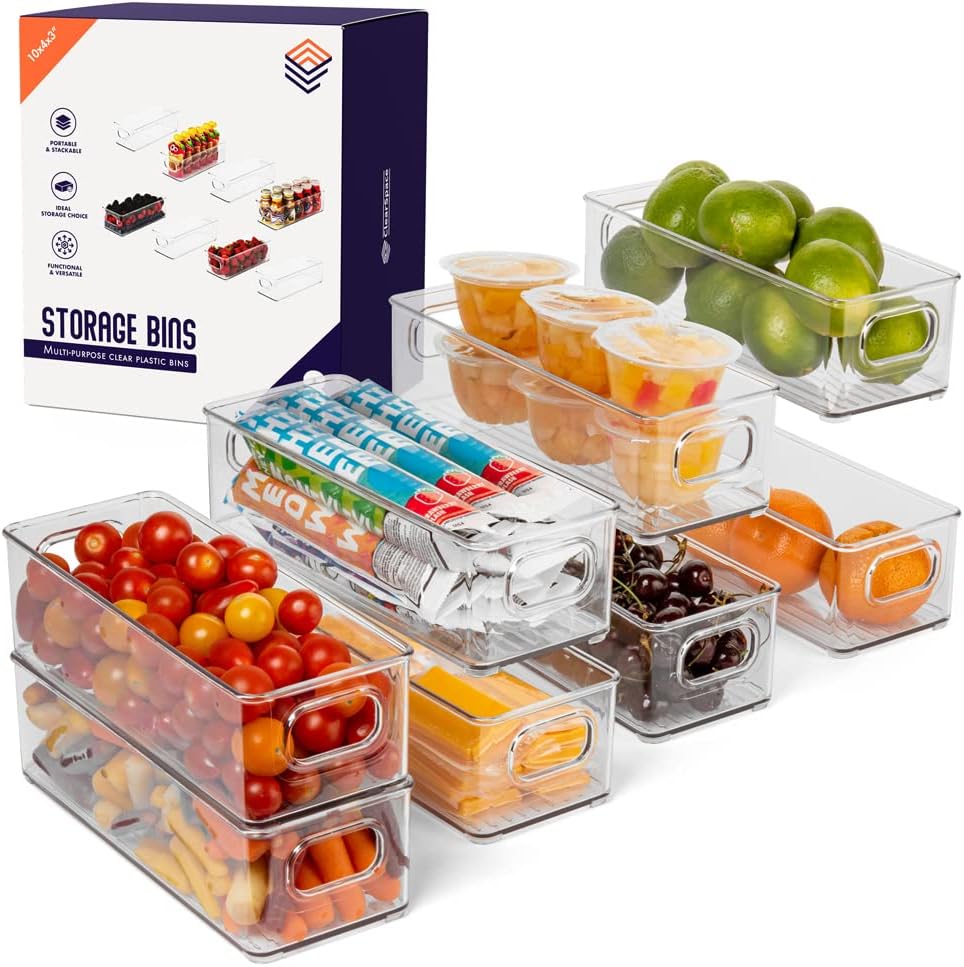 Plastic Pantry Organization and Food Storage Bin – Great Kitchen Organization and Kitchen Storage – Fridge Organizer Bins– 8 Pack