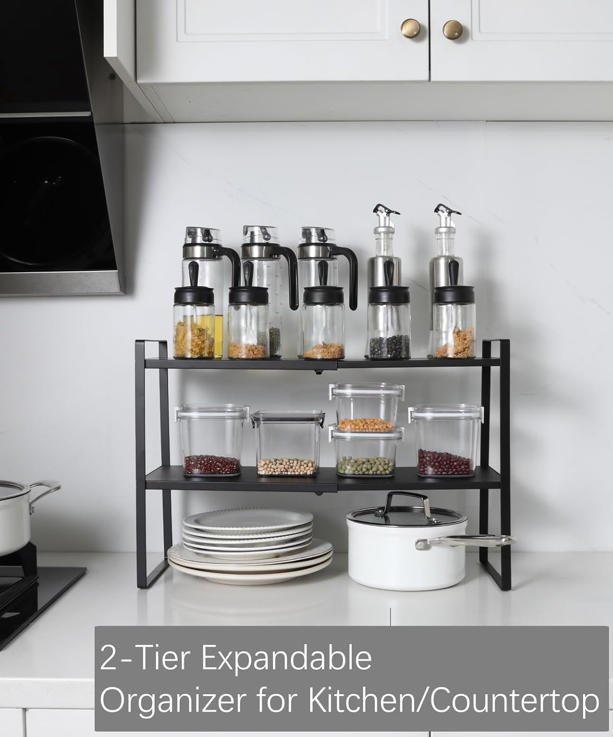 2-Tier Expandable Shelf Organizer for Kitchen Cabinet, Countertop