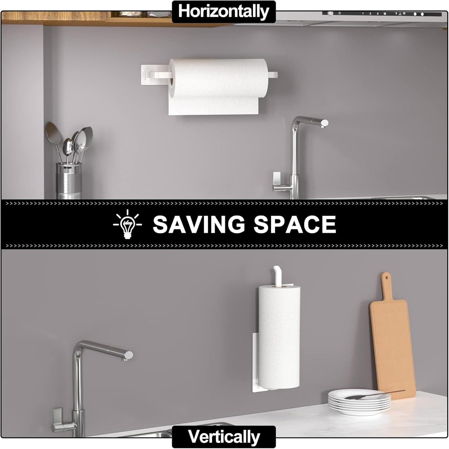 Paper Towel Holder - Self-Adhesive or Drilling, White