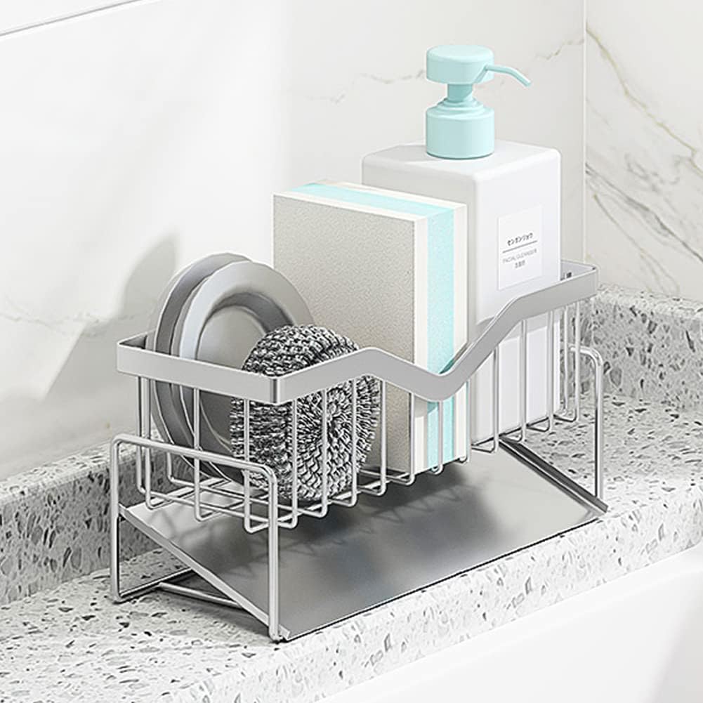 Kitchen Sink Caddy Sponge Holder , 304 Stainless Steel Kitchen Soap Dispenser Caddy Organizer