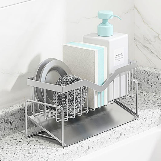 Kitchen Sink Caddy Sponge Holder , 304 Stainless Steel Kitchen Soap Dispenser Caddy Organizer