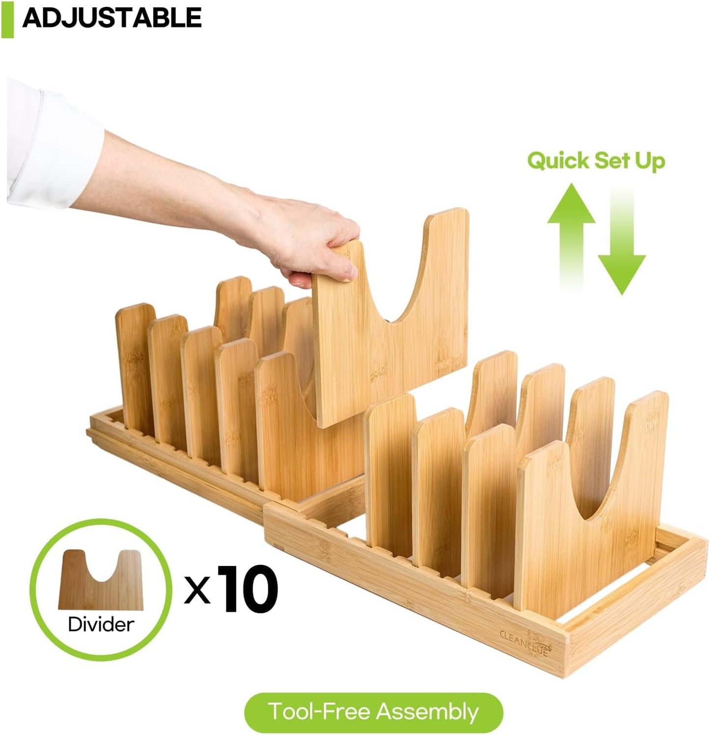 Pots and Pans Organizer under Cabinet, Bamboo Expandable Bakeware and Cutting Board Organizers