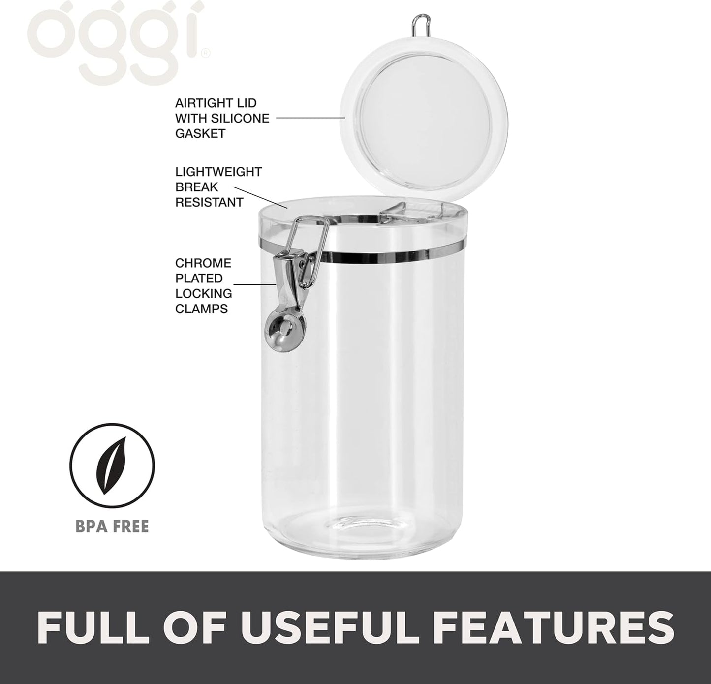 Large Clear Canister with Clamp Lid, 72 oz - Large Airtight Food Storage Container