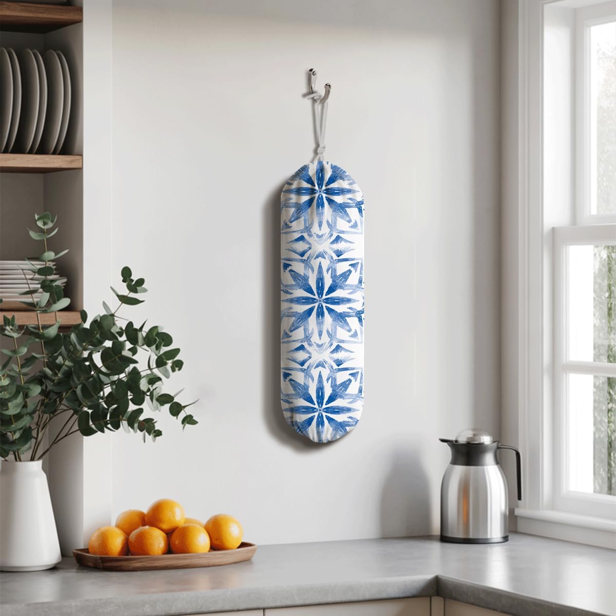 Navy Blue Plastic Bag Holder, Reusable Grocery Bags Holder