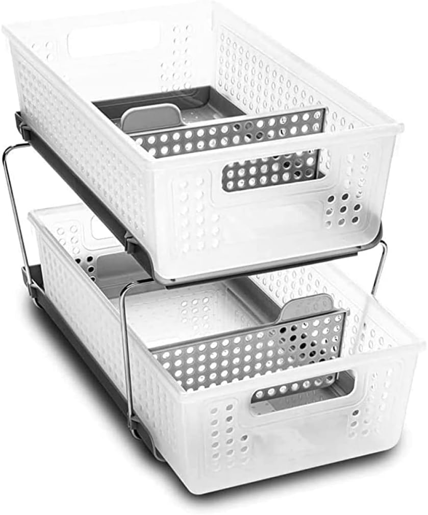 2 Tier Bath Organizer, Undersink Storage with Sliding Drawers, for Cleaning Supplies, Pantry