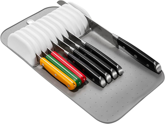Large Knife Mat, Soft-Grip In Drawer Knife Organizer for 12 Knives