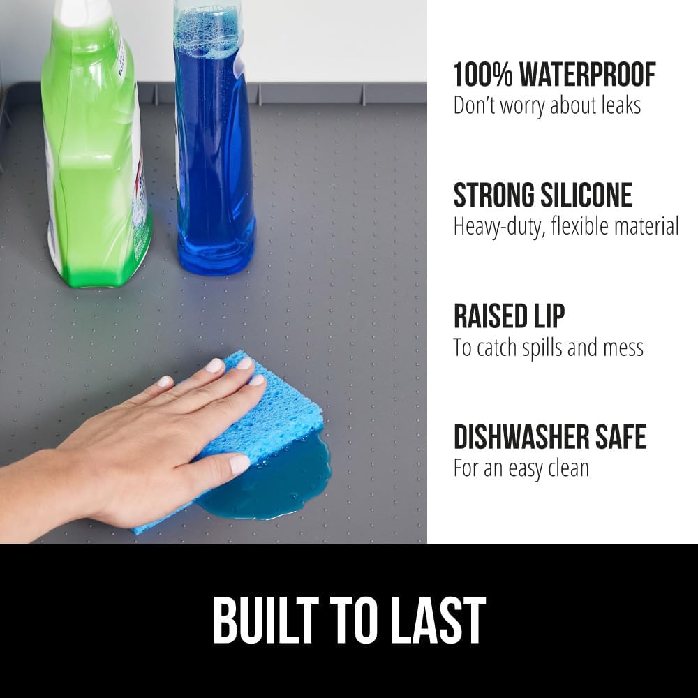 Waterproof Silicone Under Sink Mat with Raised Lip for Kitchen and Bathroom, 34 x 22 in