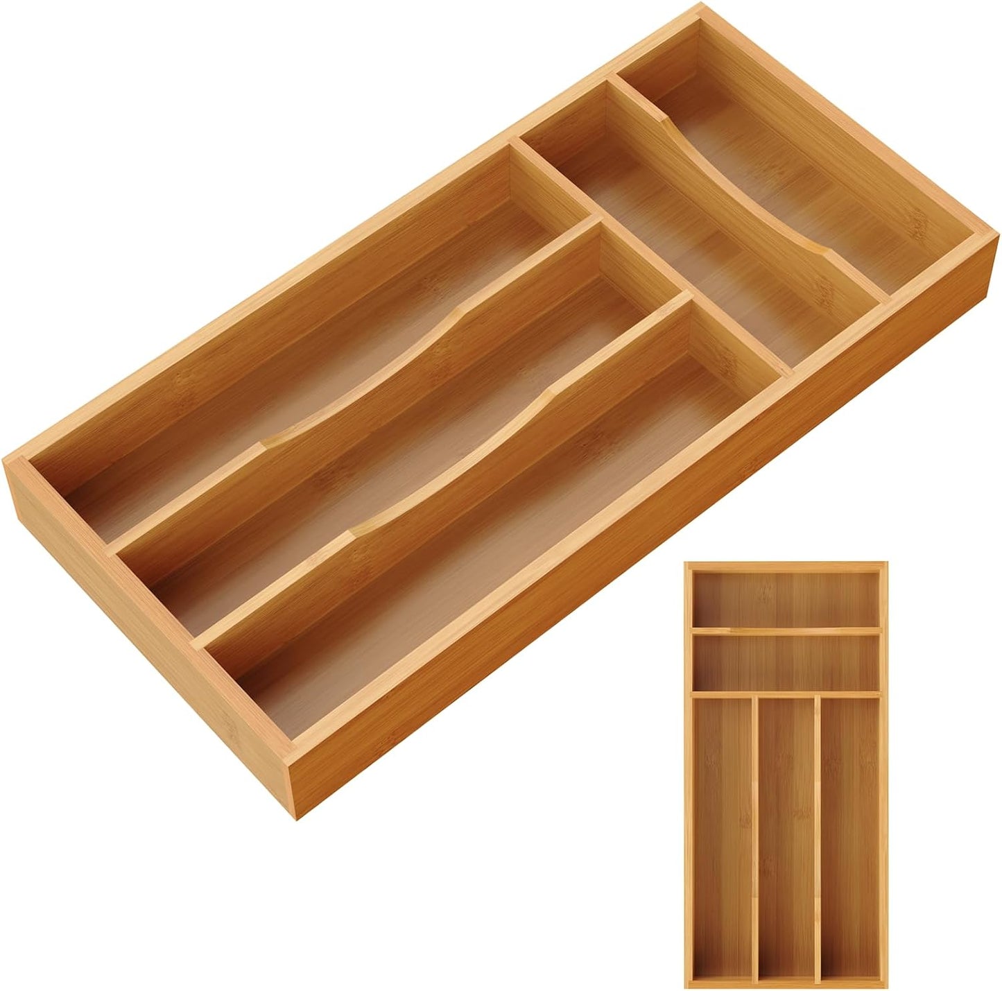 Small Silverware Organizer, Bamboo Kitchen Drawer Cutlery Organizer, Utensil Holder