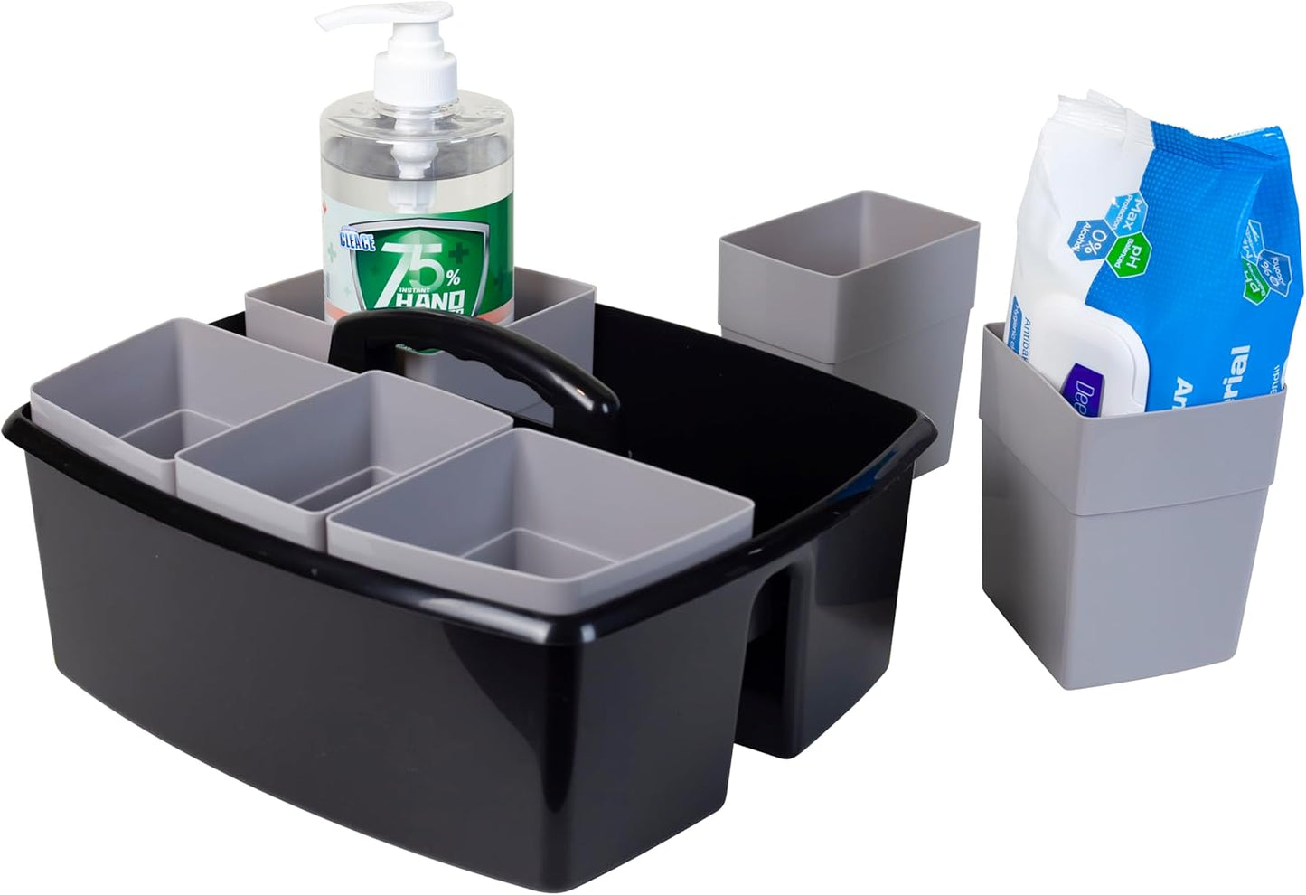 2-Compartment Large Cleaning Caddy – Multipurpose Supply Organizer with Handle - Black