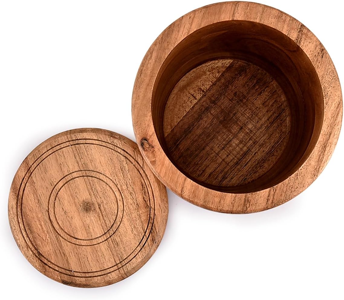 Acacia Wood round wooden storage jar with Lid for Keeping Cookies, Coffee, Flour, Sugar
